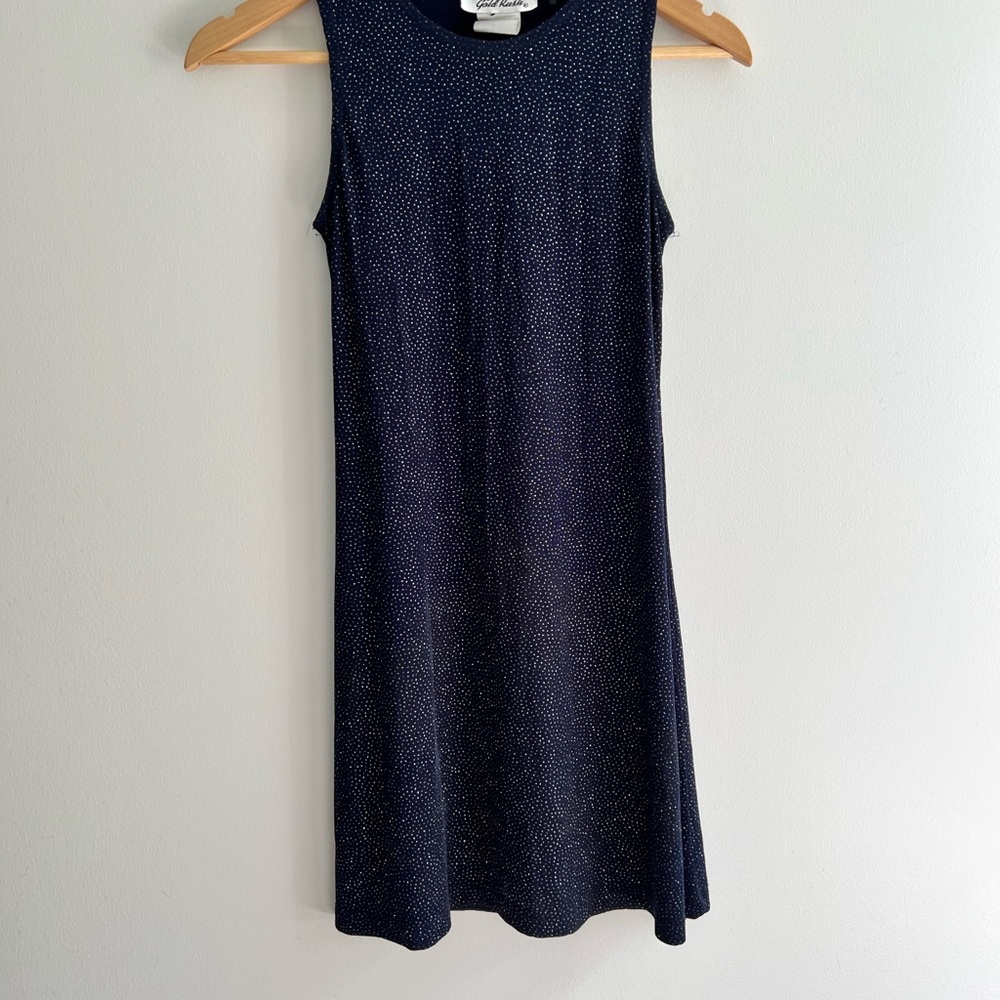Vintage California Gold Rush Elegant Navy Blue Sparkly Sleeveless Dress